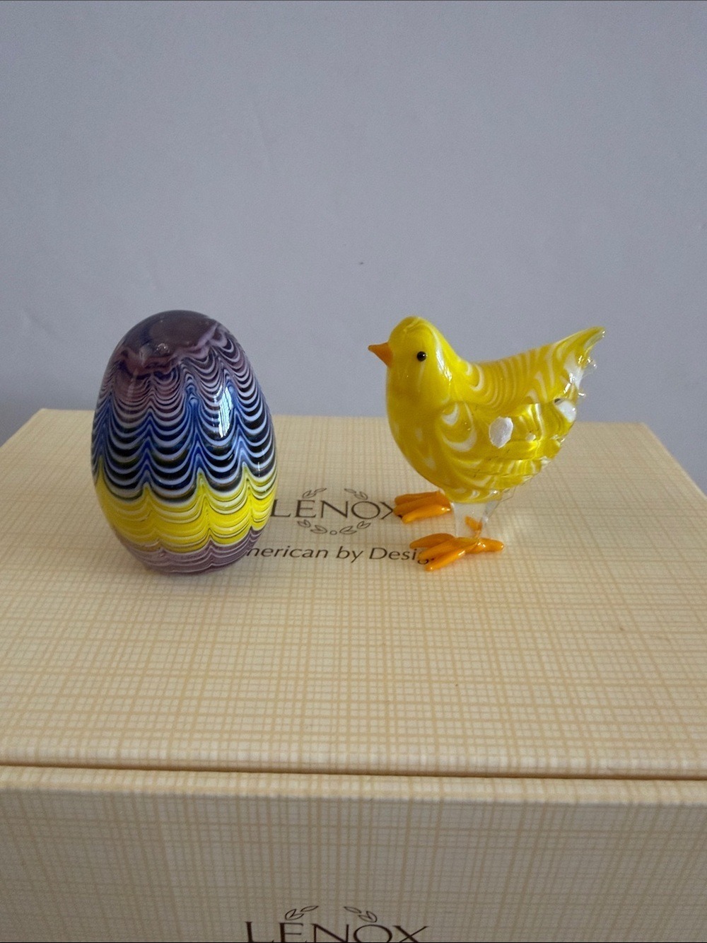 Lenox Spring's Arrival Art Glass Baby Chick and Egg Retired in Original Box